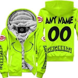 Grinch - Custom Name - Cincinnati Reds - Fleece Zip Hoodie