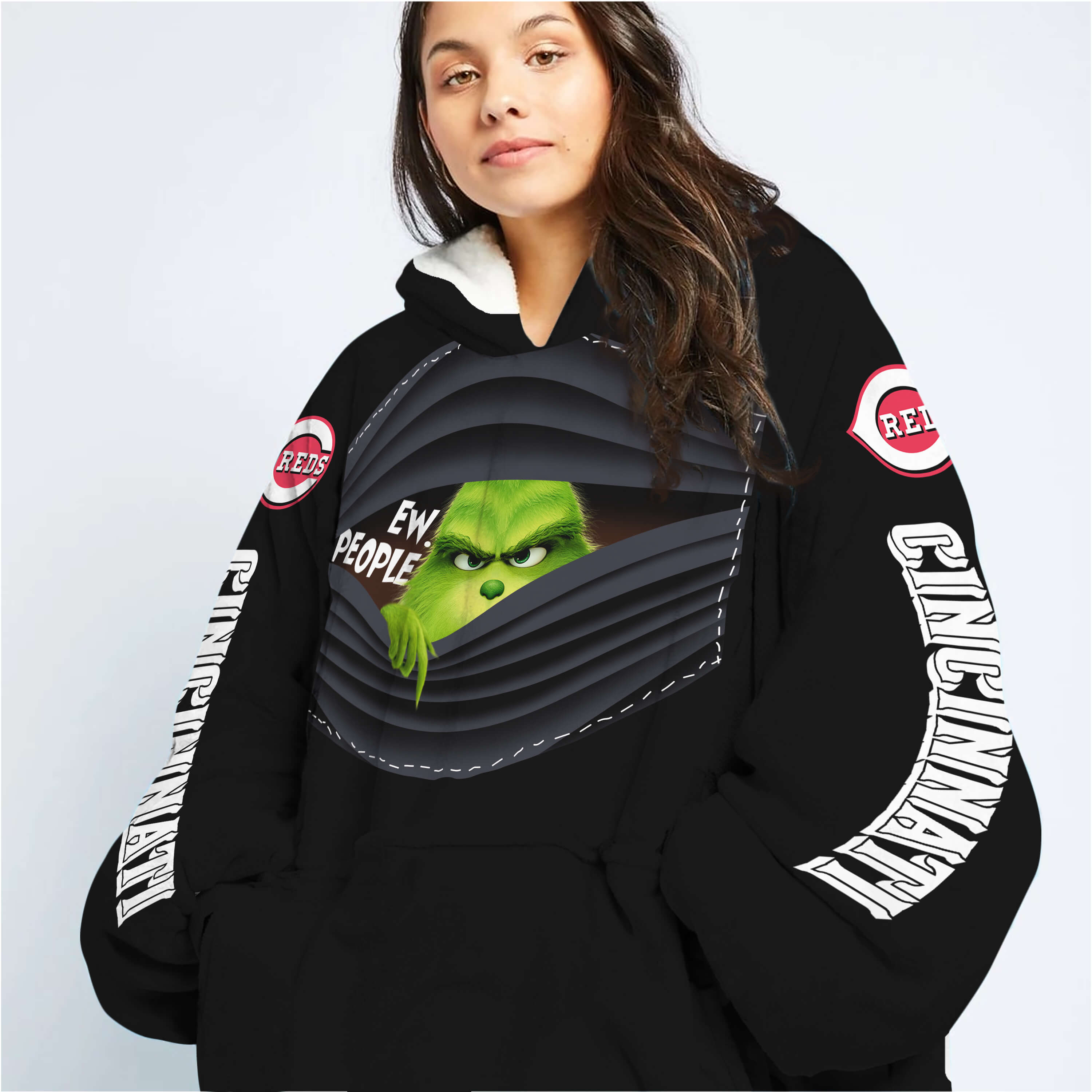 Grinch - Ew People - Cincinnati Reds - Oodie Blanket - Image 6