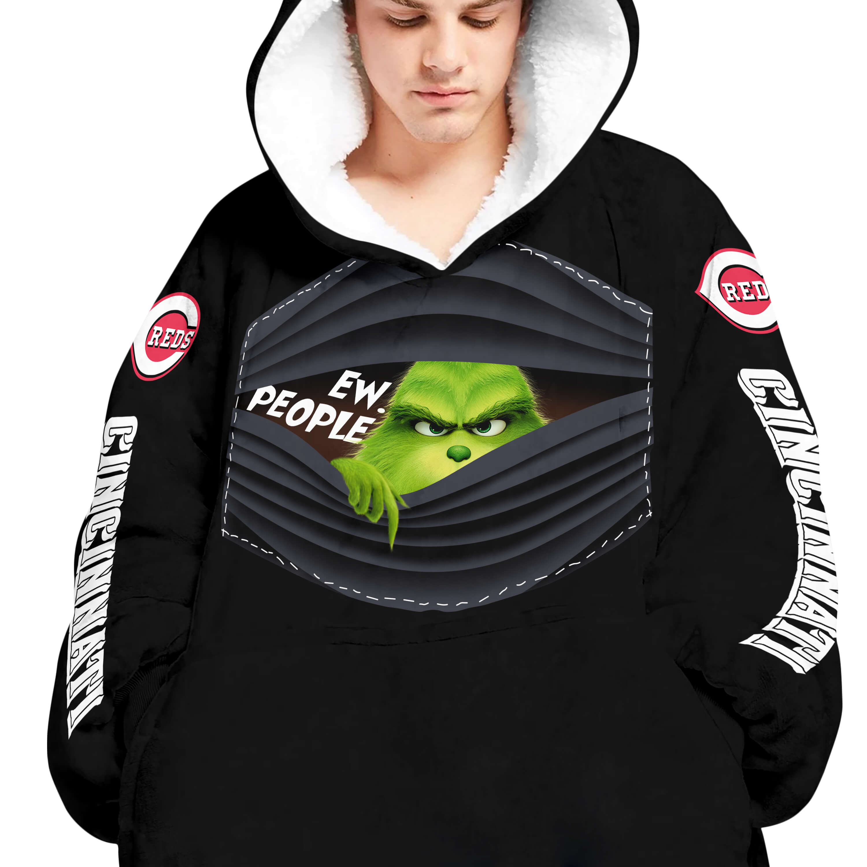 Grinch - Ew People - Cincinnati Reds - Oodie Blanket - Image 4