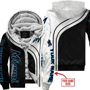 Limited Edition Mlb  -  Custom Name  V2  -  Miami Marlins - Fleece Zip Hoodie