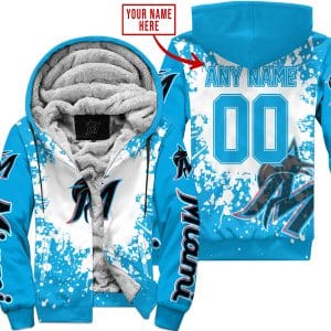 Limited Edition Mlb - Custom Name - Miami Marlins - Fleece Zip Hoodie