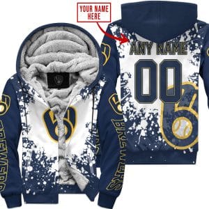Limited Edition Mlb - Custom Name - Milwaukee Brewers - Fleece Zip Hoodie