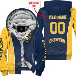 Limited Edition - Custom Name Mlb - Milwaukee Brewers - Fleece Zip Hoodie