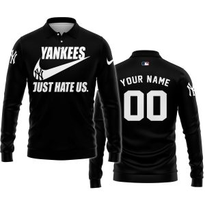 New York Yankees - Black - Custom Name - Long Sleeve Polo Shirt