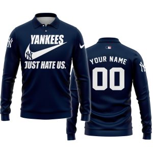 New York Yankees - Navy - Custom Name - Long Sleeve Polo Shirt