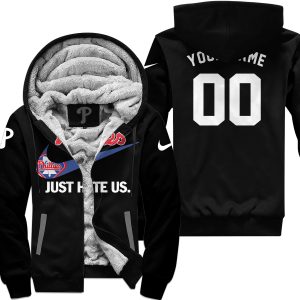 Philadelphia Phillies - Black - Custom Name - Fleece Zip Hoodie