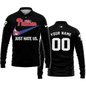 Philadelphia Phillies - Black - Custom Name - Long Sleeve Polo Shirt