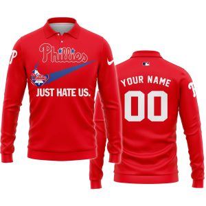 Philadelphia Phillies - Red - Custom Name - Long Sleeve Polo Shirt