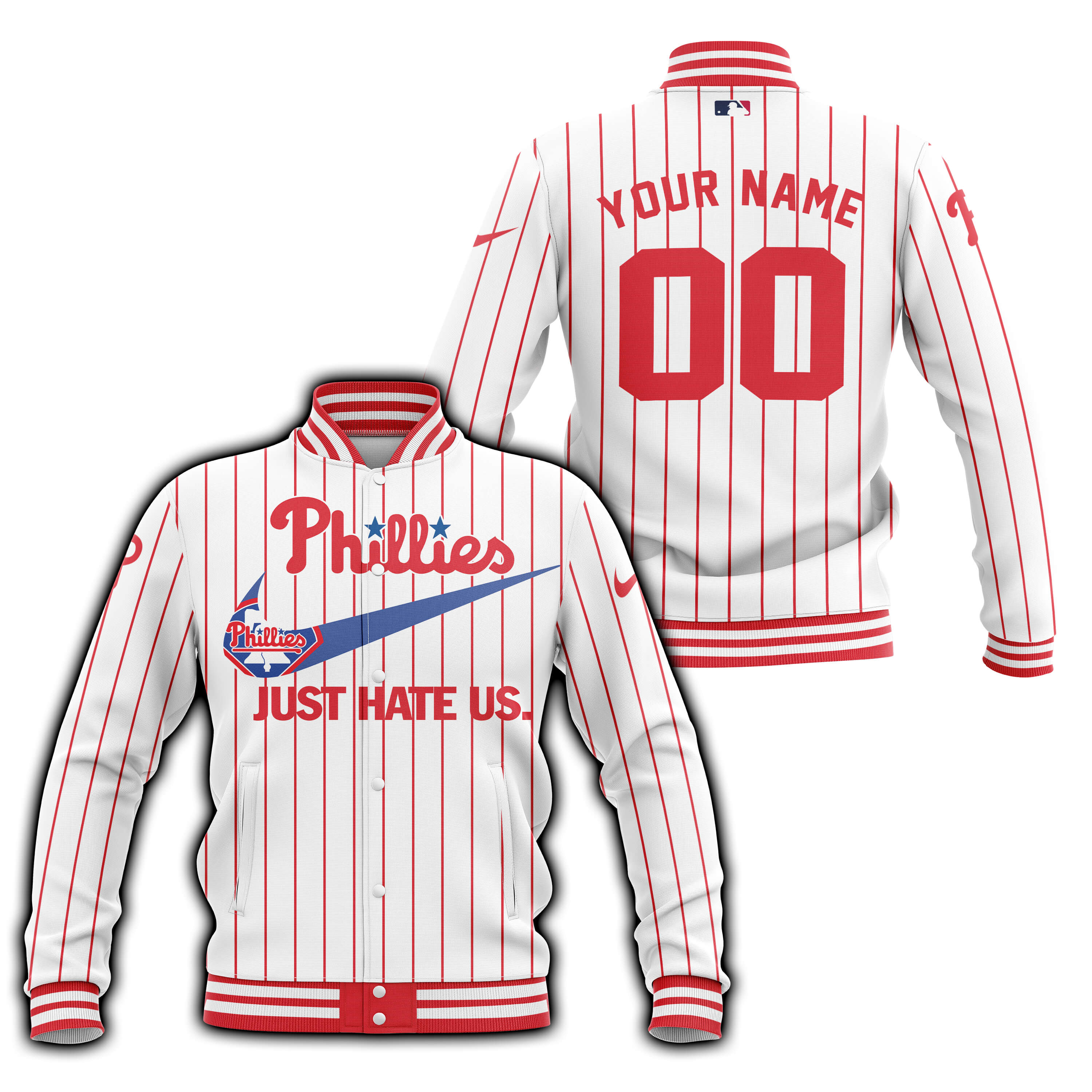 Philadelphia Phillies - Red & White - Custom Name - Baseball Jacket