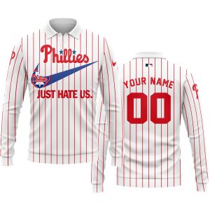 Philadelphia Phillies - Red & White - Custom Name - Long Sleeve Polo Shirt