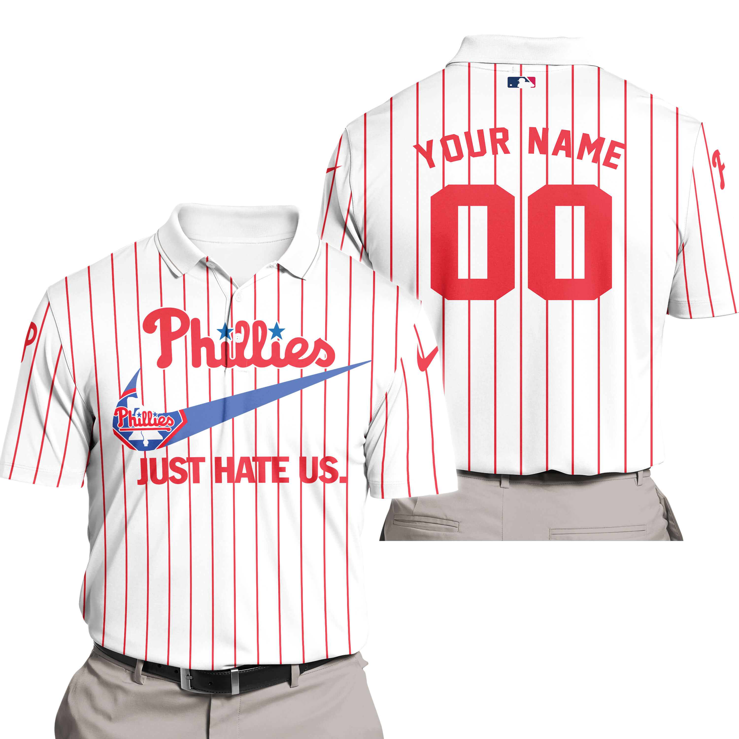 Philadelphia Phillies - Red & White - Custom Name - Polo Shirt