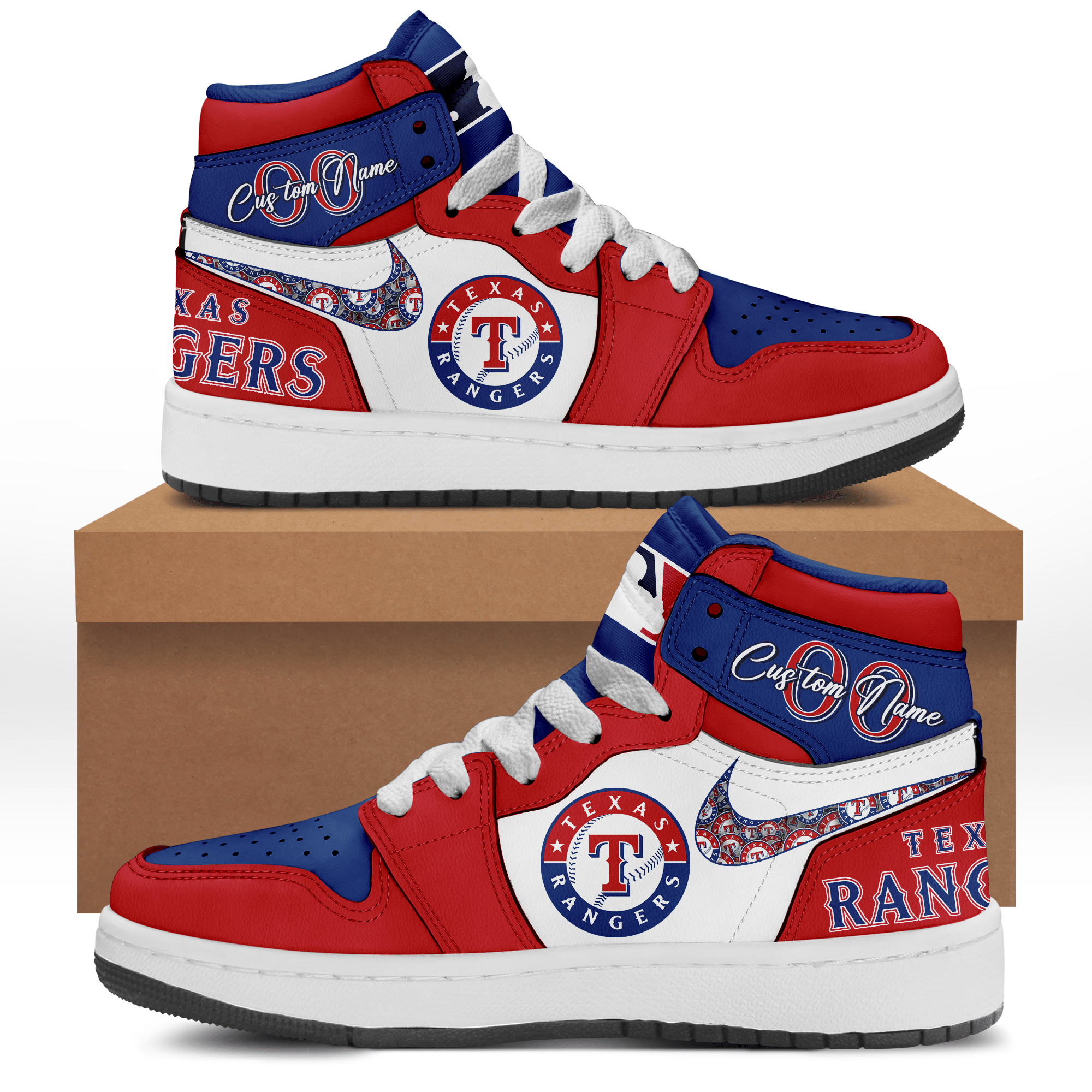Custom Your Name Texas Rangers Jordan Sneakers RF12 - Image 2
