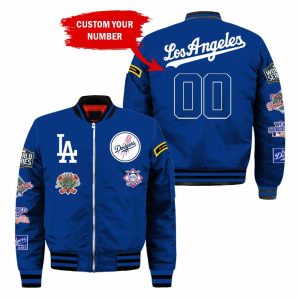 Custom Your Number Los Angeles Dodgers Bomber Jacket Full Size EI99