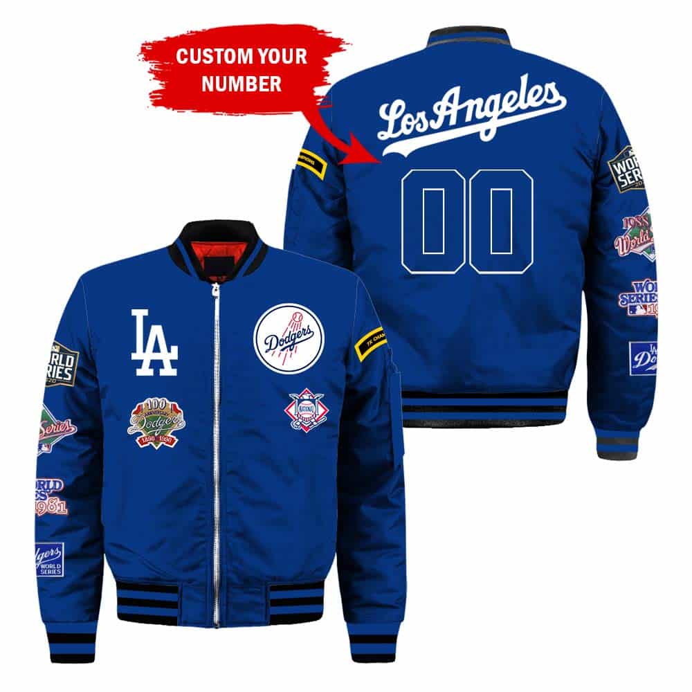 Custom Your Number Los Angeles Dodgers Bomber Jacket Full Size EI99