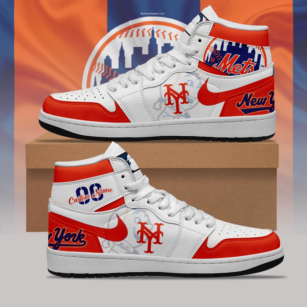 Custom Your Name New York Mets Jordan Sneakers ID82 - Image 3