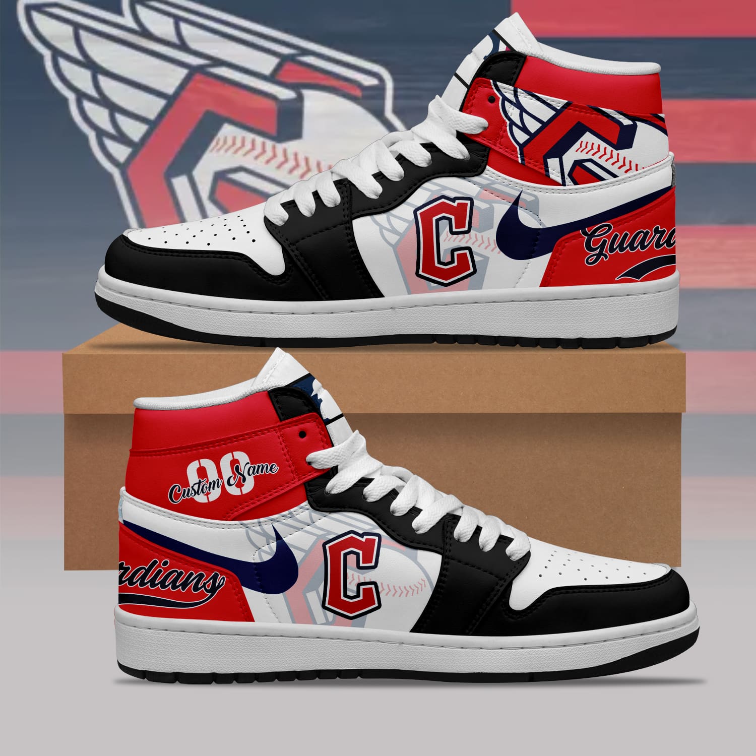 Custom Your Name Cleveland Guardians Jordan Sneakers EV35 - Image 3
