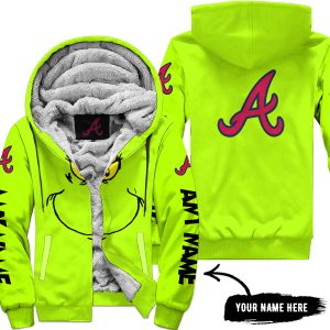 Grinch V2 – Custom Name – Atlanta Braves - Fleece Zip Hoodie