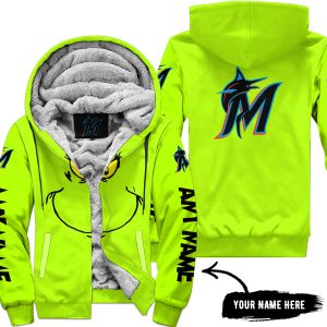 Grinch V2 – Custom Name – Miami Marlins - Fleece Zip Hoodie