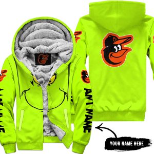 Grinch V2 – Custom Name – Baltimore Orioles - Fleece Zip Hoodie