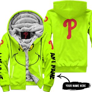 Grinch V2 – Custom Name – Philadelphia Phillies - Fleece Zip Hoodie