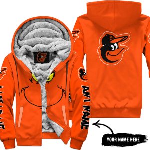 Grinch V2 – Custom Name – Baltimore Orioles - Fleece Zip Hoodie