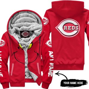 Grinch V2 – Custom Name – Cincinnati Reds - Fleece Zip Hoodie