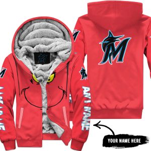 Grinch V2 – Custom Name – Miami Marlins - Fleece Zip Hoodie