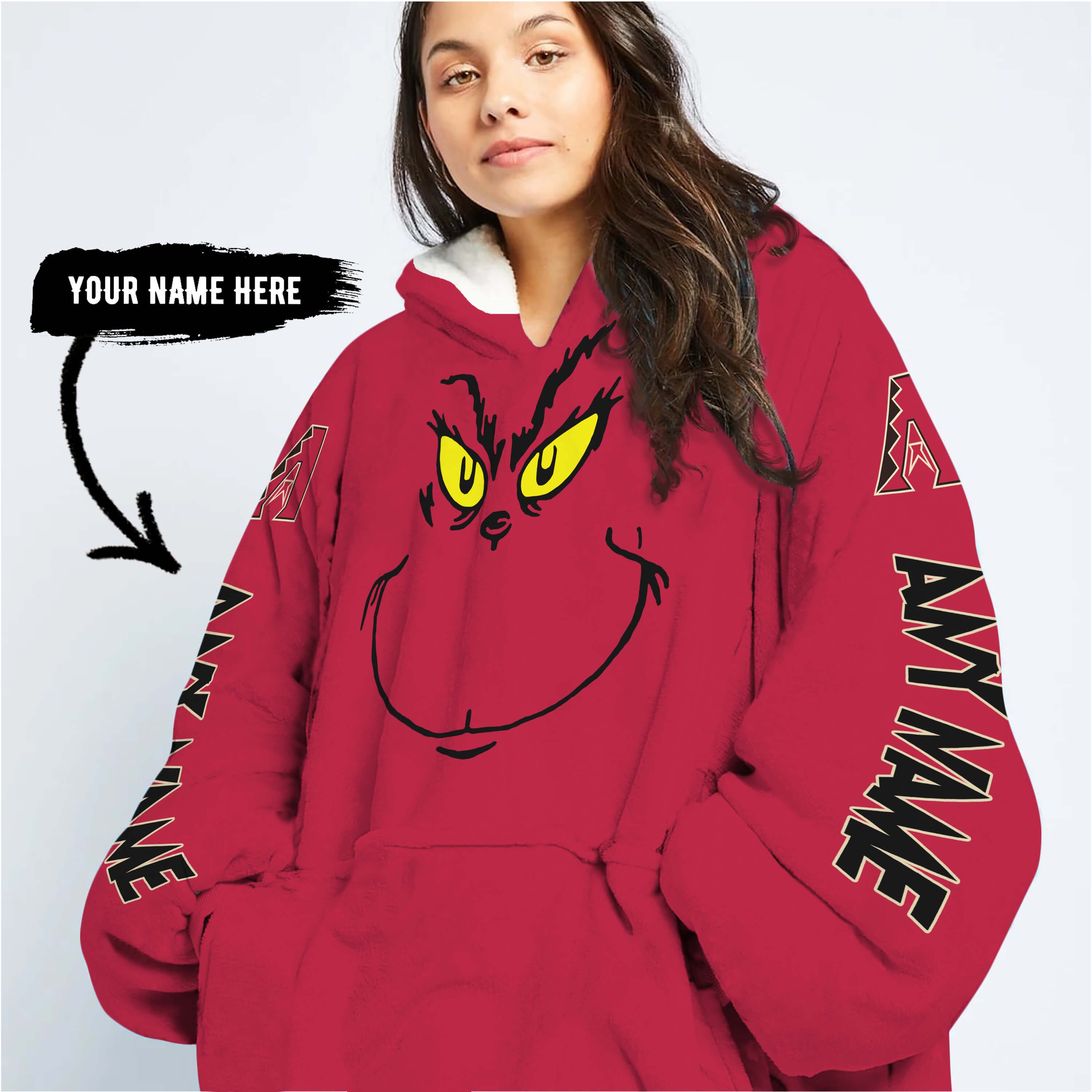 Grinch V2 – Custom Name – Arizona Diamondbacks - Oodie Blanket - Image 6