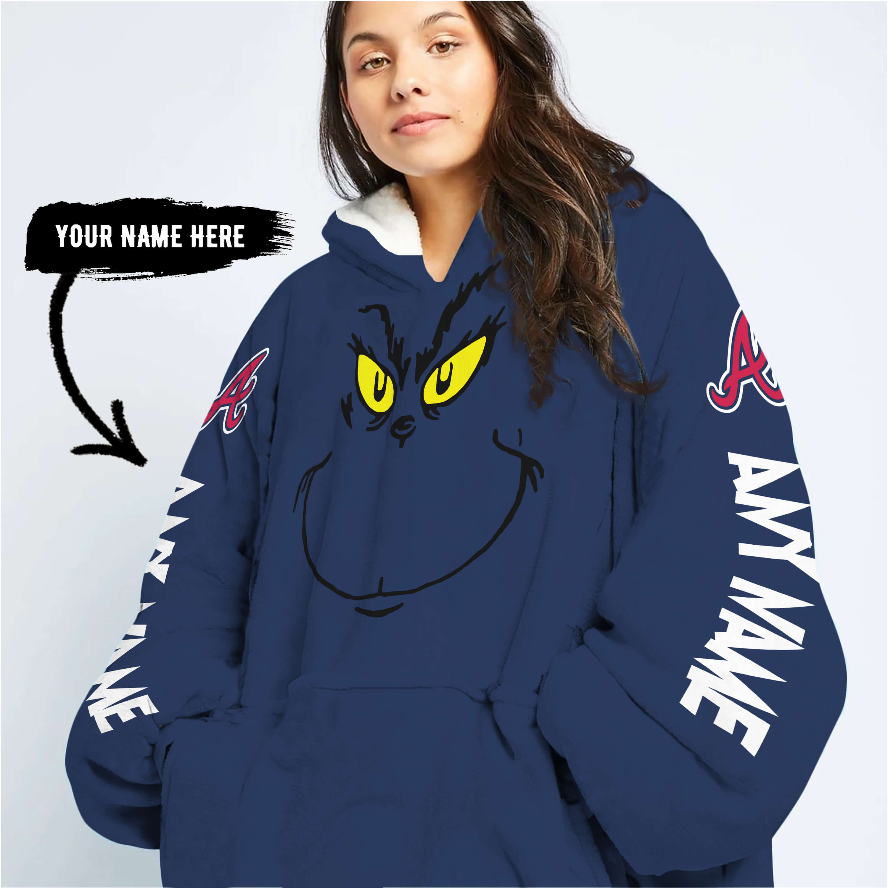 Grinch V2 – Custom Name – Atlanta Braves - Oodie Blanket - Image 6