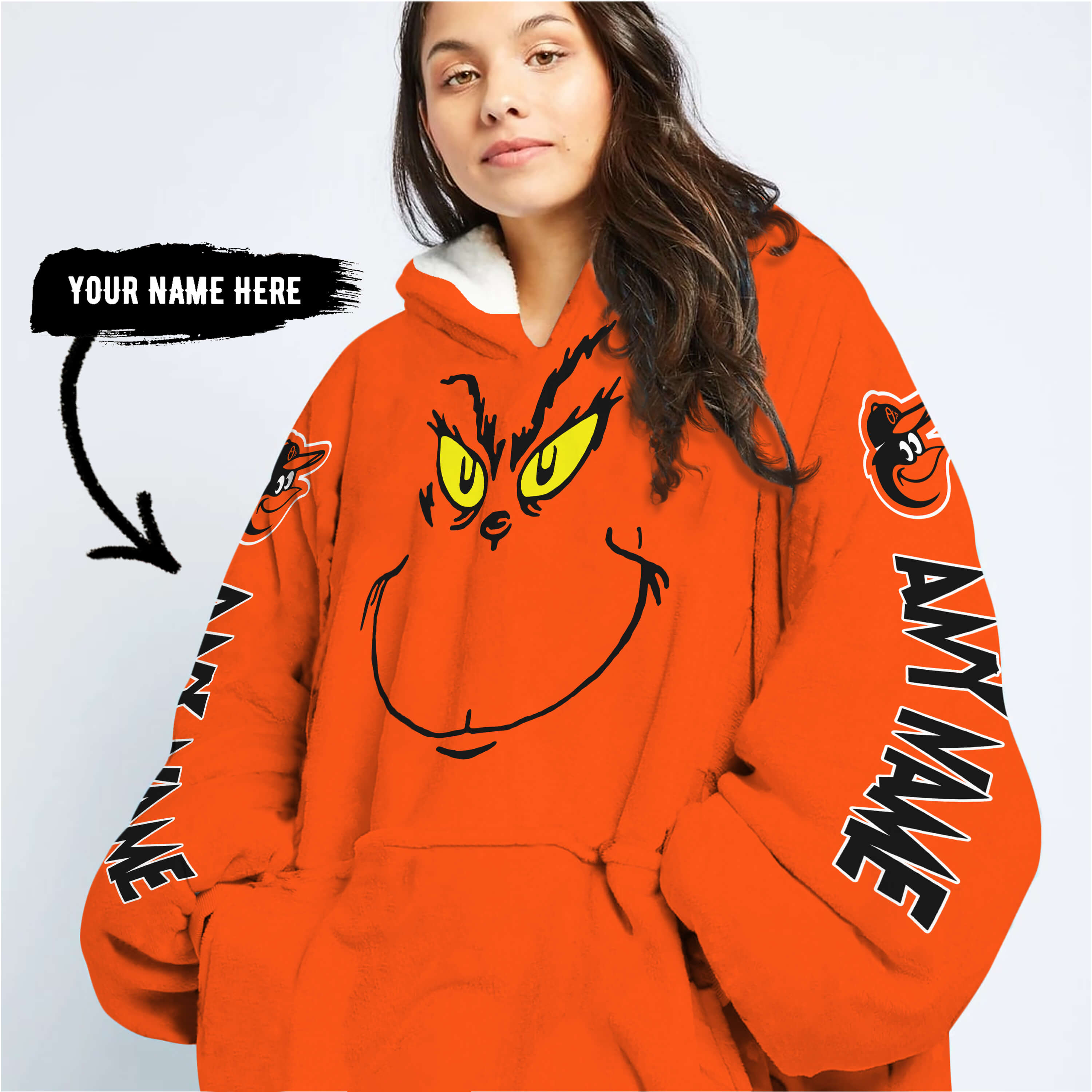 Grinch V2 – Custom Name – Baltimore Orioles - Oodie Blanket - Image 6