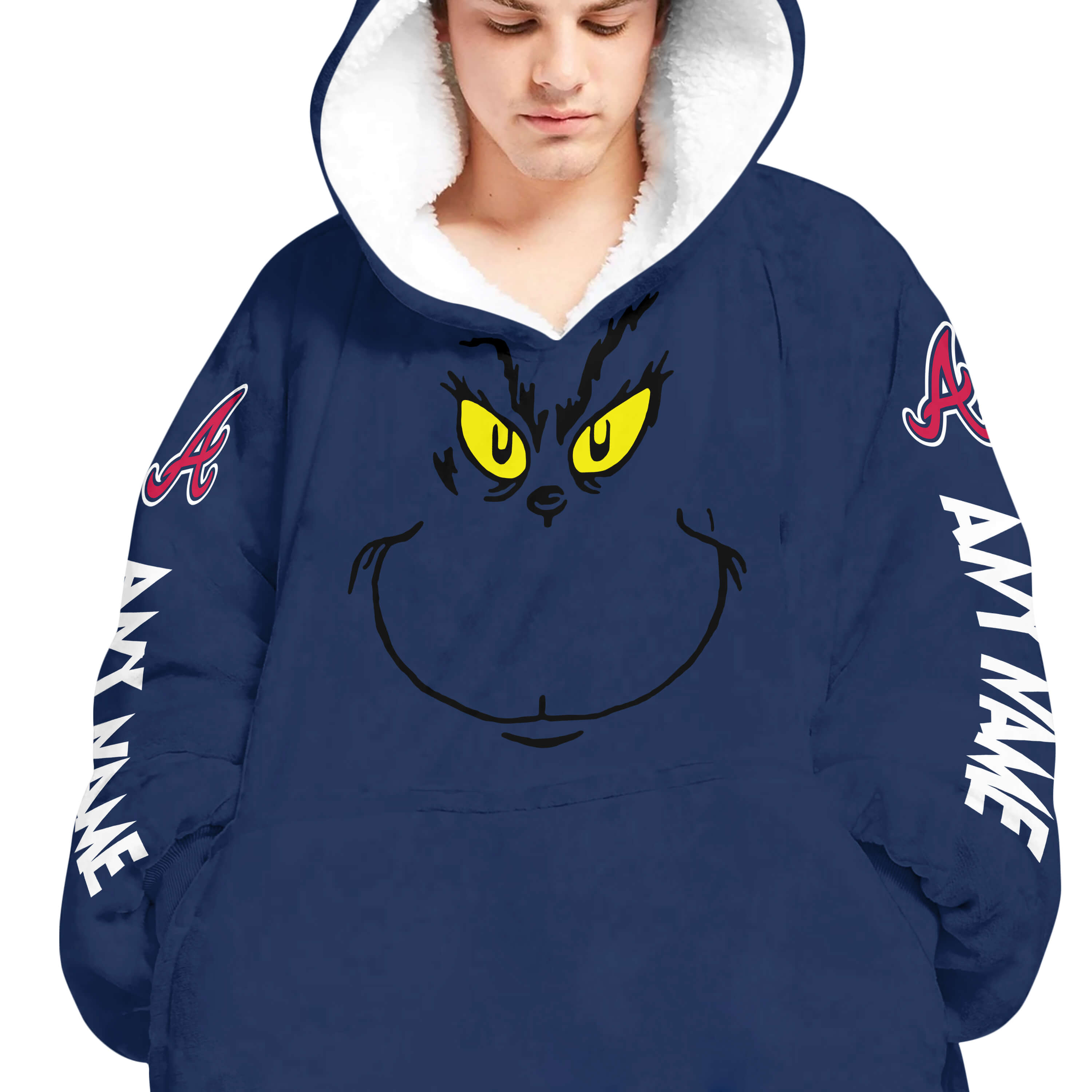 Grinch V2 – Custom Name – Atlanta Braves - Oodie Blanket - Image 4