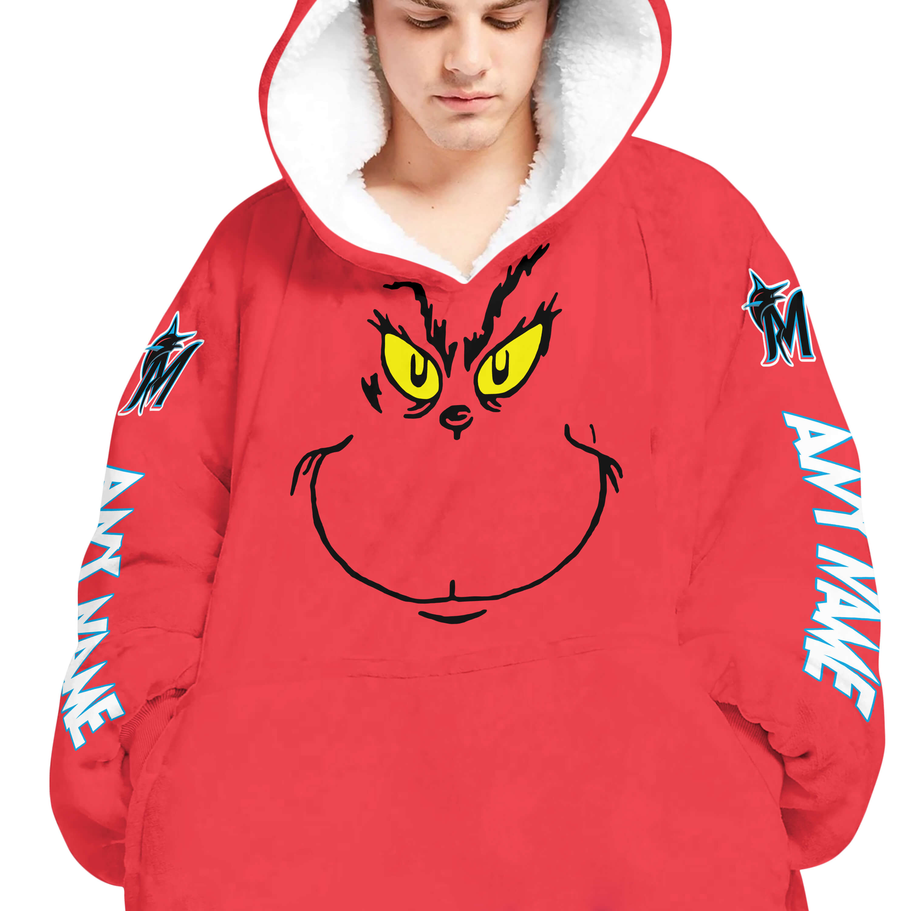 Grinch V2 – Custom Name – Miami Marlins - Oodie Blanket - Image 4