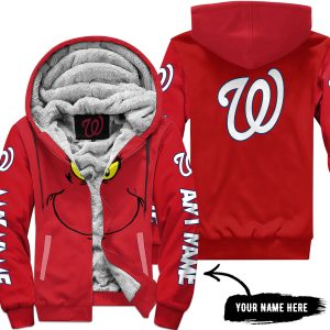 Grinch V2 – Custom Name – Washington Nationals - Fleece Zip Hoodie
