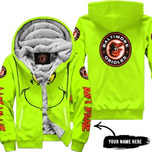 Grinch V2 – Custom Name – Baltimore Orioles - Fleece Zip Hoodie
