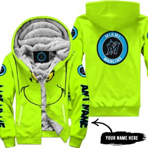 Grinch V2 – Custom Name – Miami Marlins - Fleece Zip Hoodie