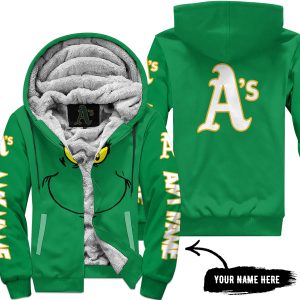 Grinch V2 – Custom Name – Oakland Athletics - Fleece Zip Hoodie