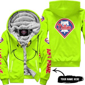 Grinch V2 – Custom Name – Philadelphia Phillies - Fleece Zip Hoodie