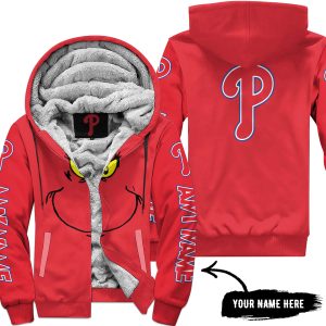 Grinch V2 – Custom Name – Philadelphia Phillies - Fleece Zip Hoodie