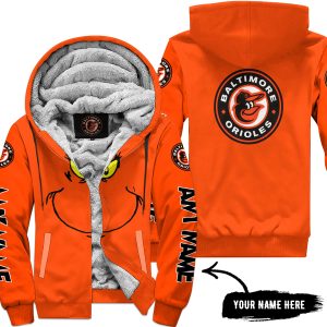 Grinch V2 – Custom Name – Baltimore Orioles - Fleece Zip Hoodie