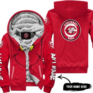 Grinch V2 – Custom Name – Cincinnati Reds  - Fleece Zip Hoodie
