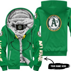 Grinch V2 – Custom Name – Oakland Athletics - Fleece Zip Hoodie