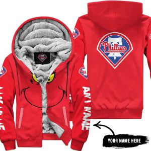 Grinch V2 – Custom Name – Philadelphia Phillies - Fleece Zip Hoodie