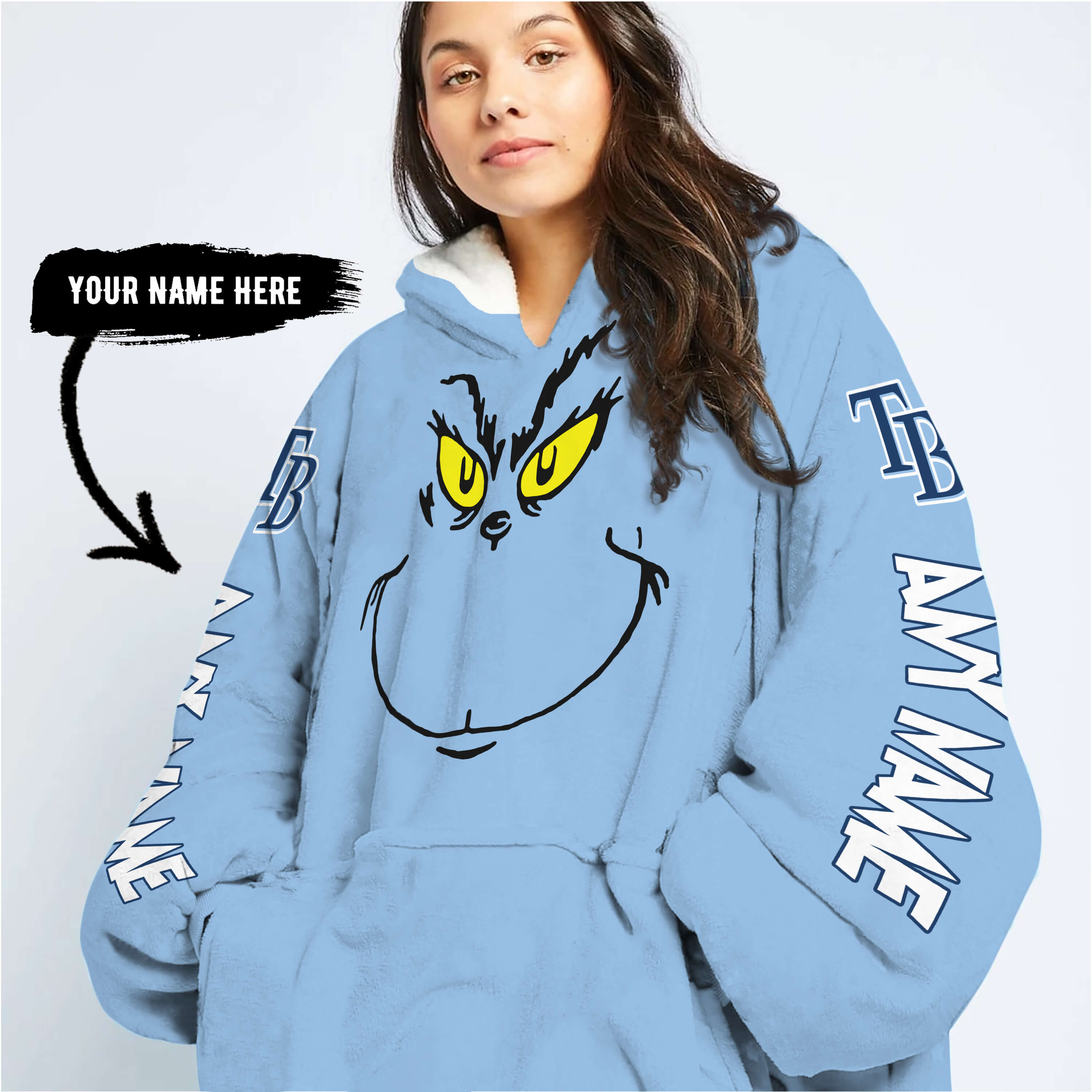 Grinch V2 – Custom Name – Tampa Bay Rays - Oodie Blanket - Image 6