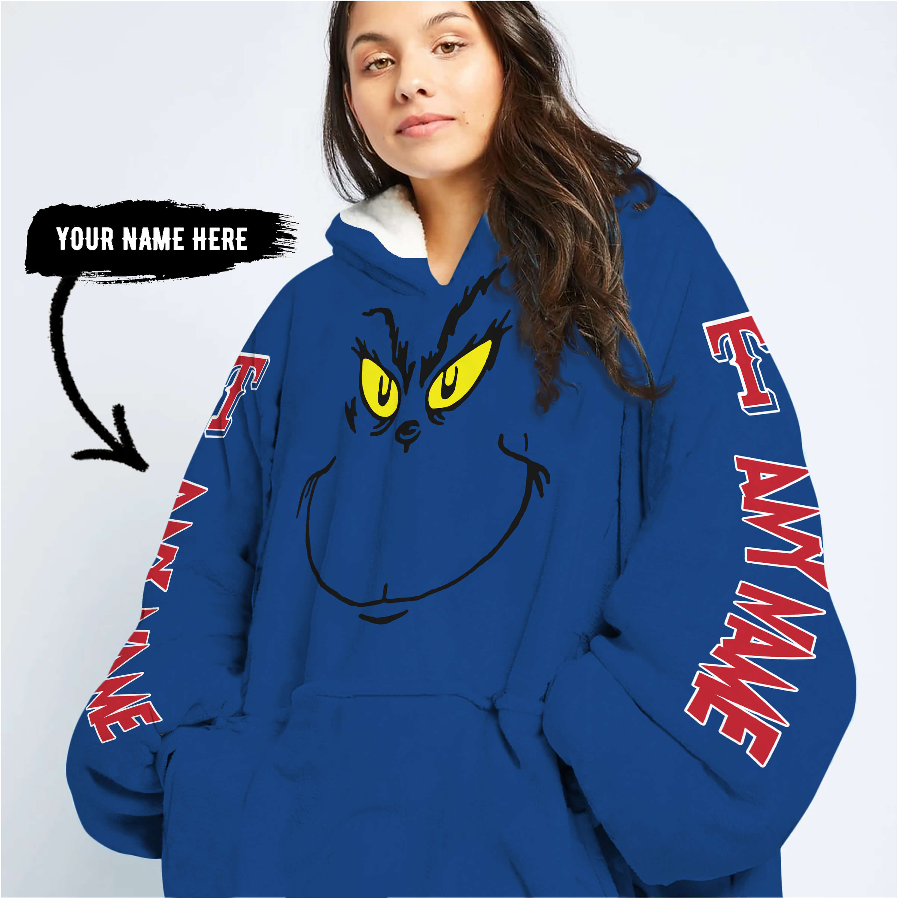 Grinch V2 – Custom Name – Texas Rangers - Oodie Blanket - Image 6