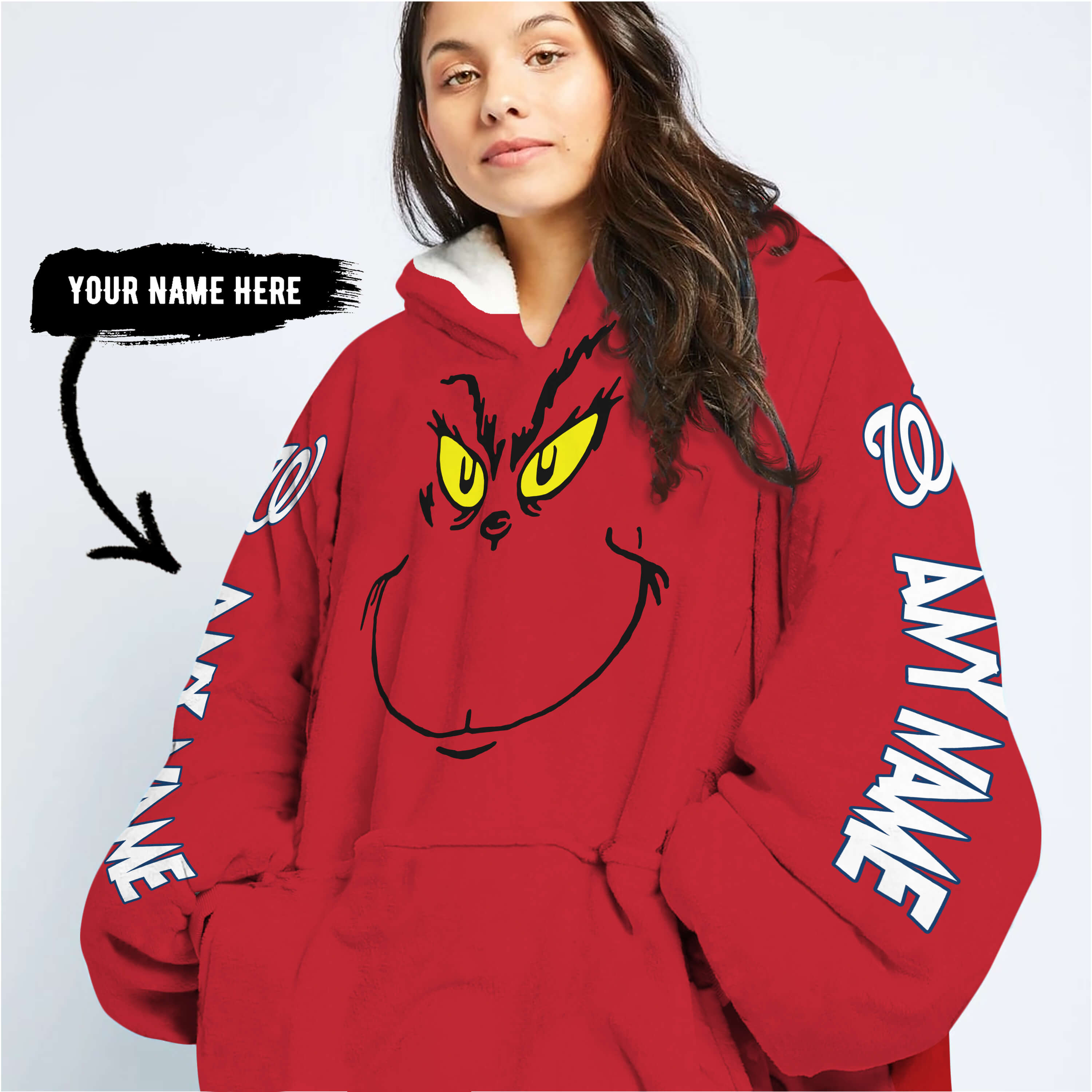 Grinch V2 – Custom Name – Washington Nationals - Oodie Blanket - Image 6