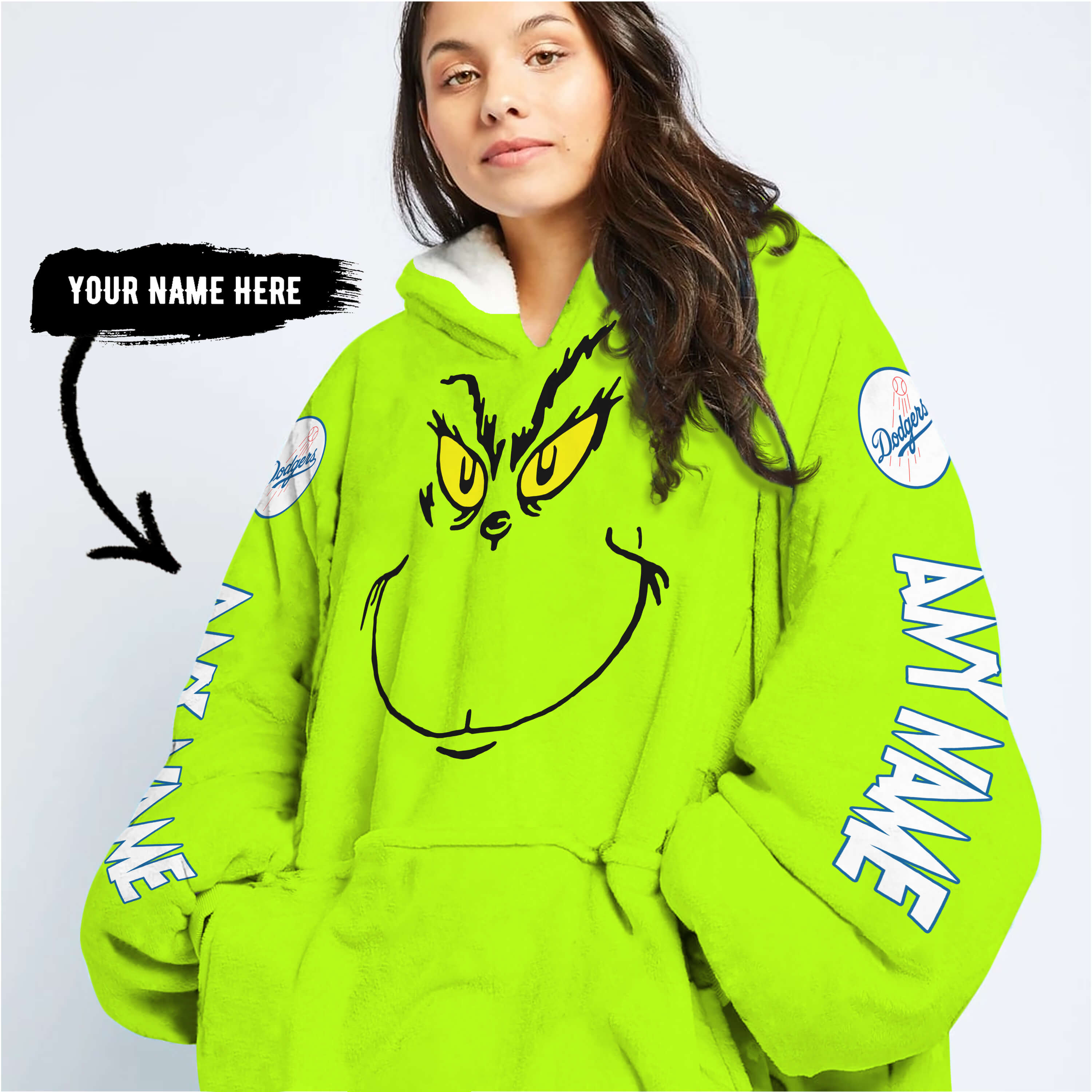 Grinch V2 – Custom Name – Los Angeles Dodgers - Oodie Blanket - Image 6