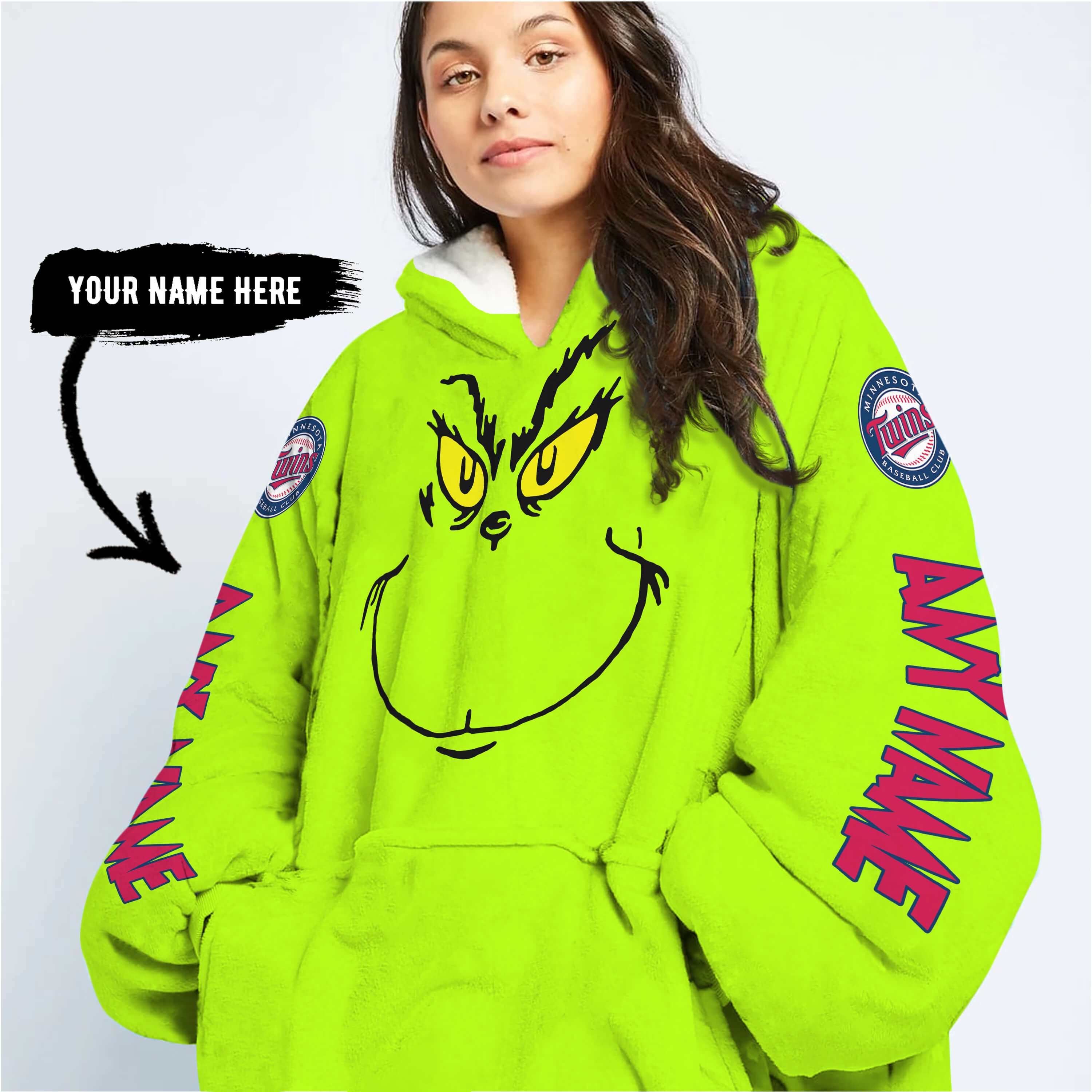 Grinch V2 – Custom Name – Minnesota Twins - Oodie Blanket - Image 6