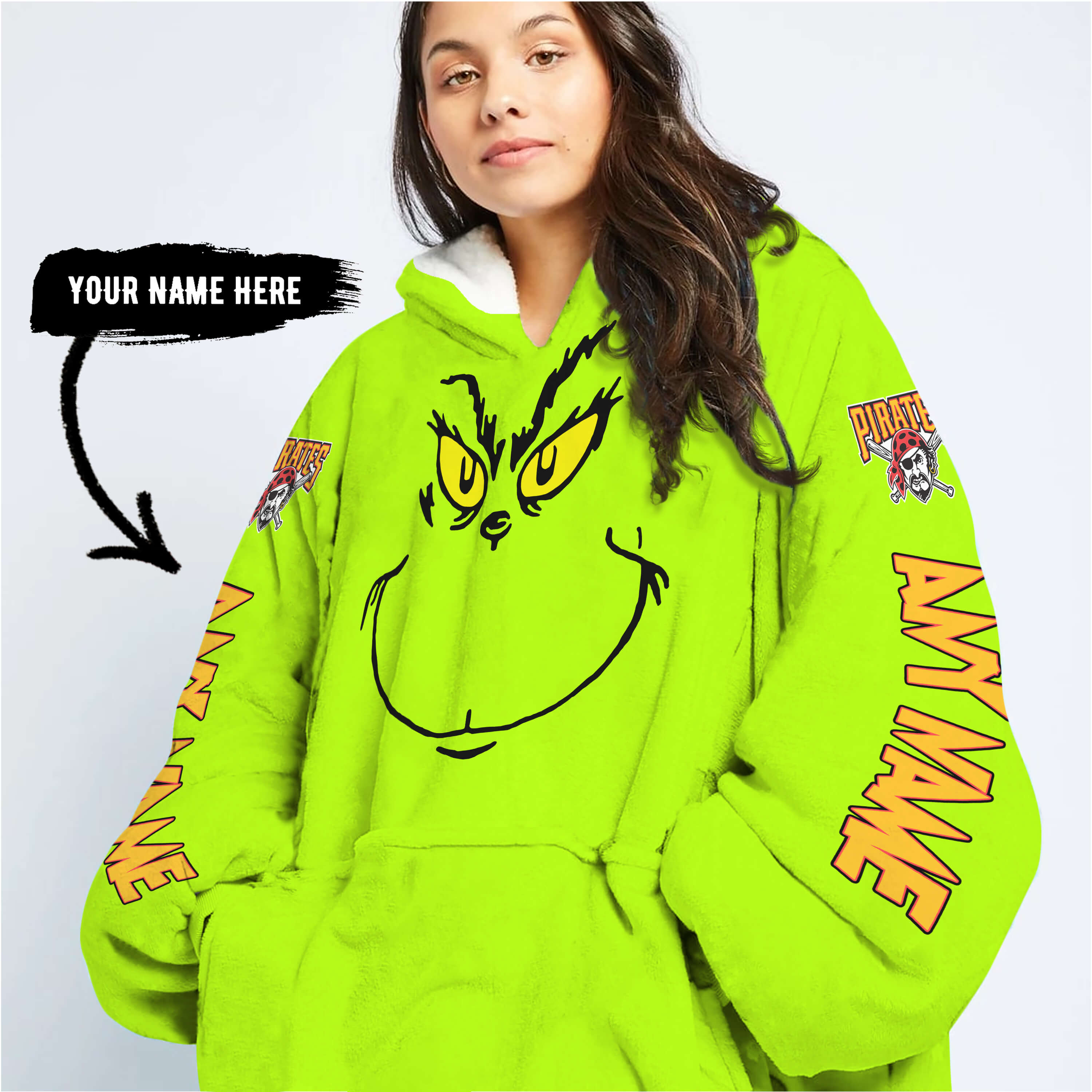Grinch V2 – Custom Name – Pittsburgh Pirates - Oodie Blanket - Image 6