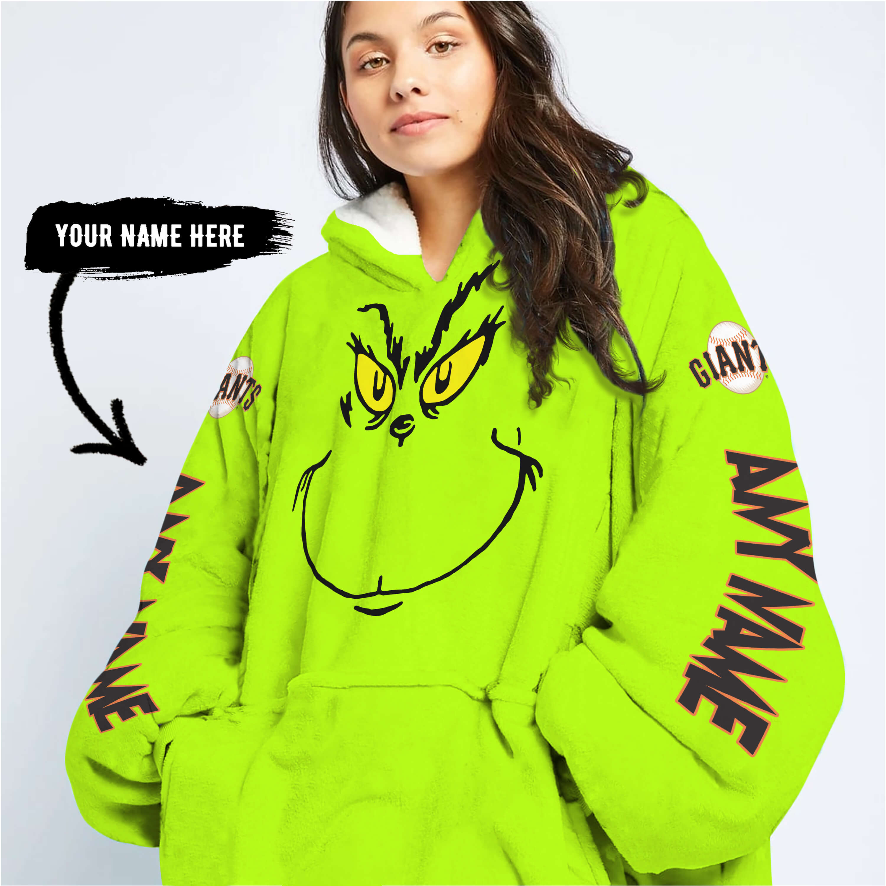 Grinch V2 – Custom Name – San Francisco Giants 2 - Oodie Blanket - Image 6