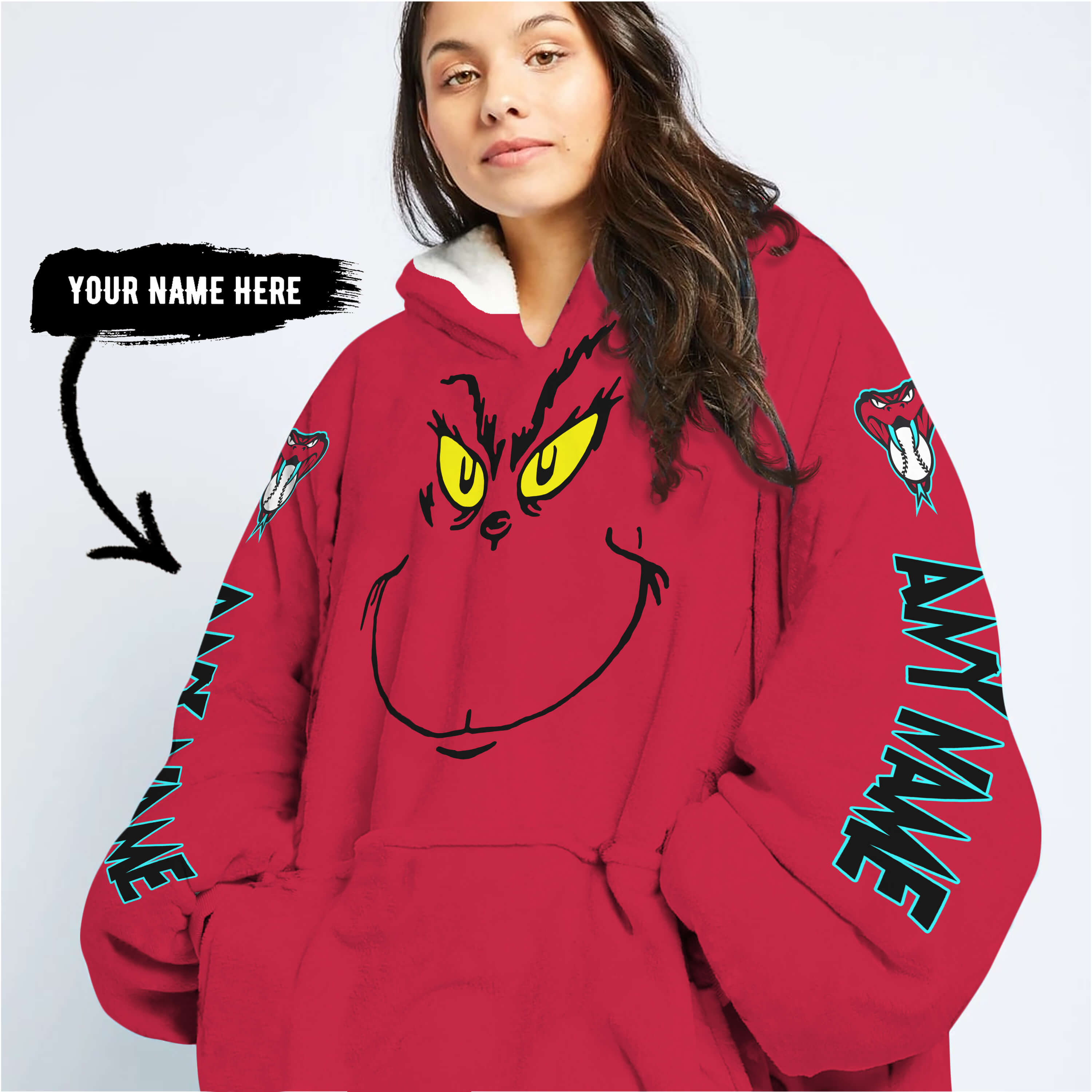 Grinch V2 – Custom Name – Arizona Diamondbacks - Oodie Blanket - Image 6